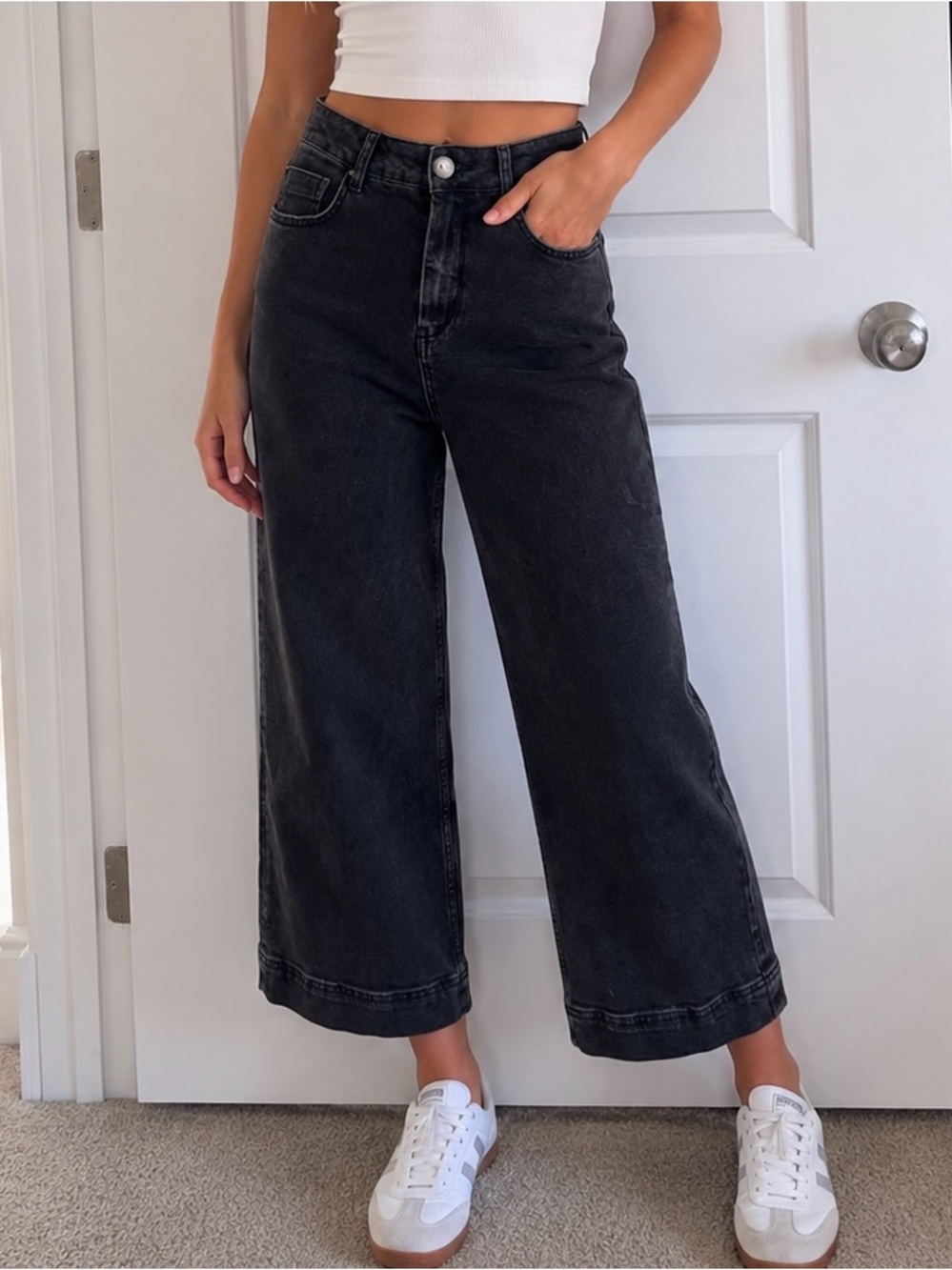 PILCRO Anthropologie High-Rise Wide Leg Black Jeans for Women
